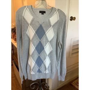 Banana Republic Men's Size M Long Sleeve White Gray Argyle Sweater V-Neck G51